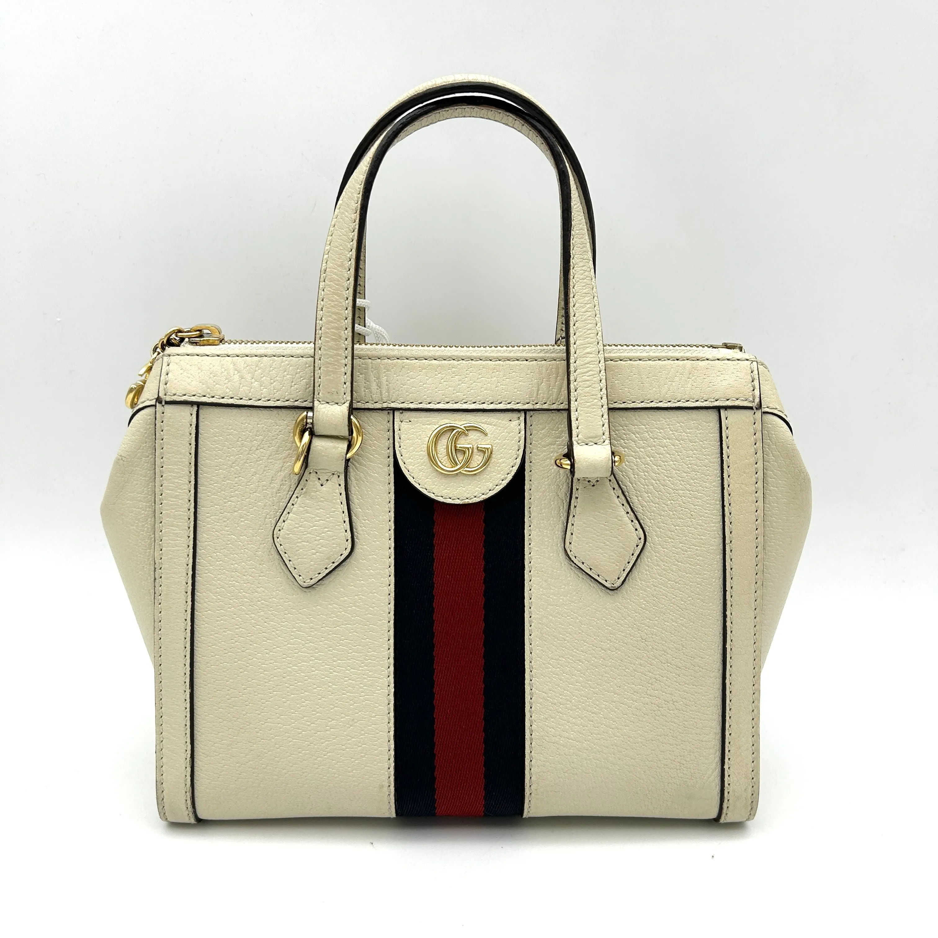GUCCI Textured Calfskin Web Small Ophidia Tote Bag Mystic White LA30117