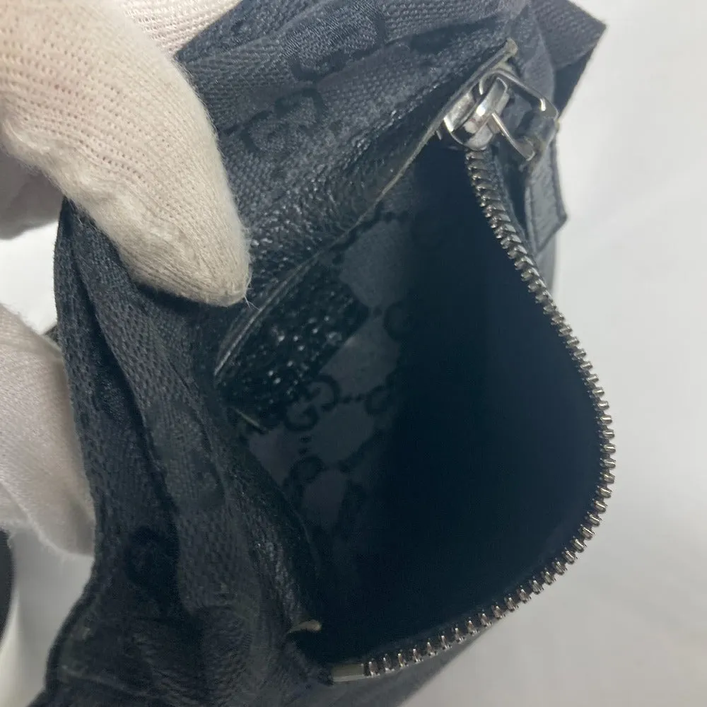 GUCCI Waist bag 28566 GG canvas black GG canvas W pocket mens Used
