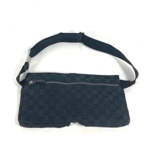 GUCCI Waist bag 28566 GG canvas black GG canvas W pocket mens Used