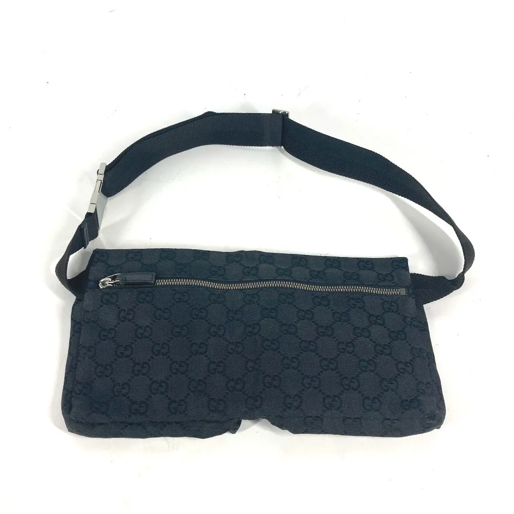 GUCCI Waist bag 28566 GG canvas black GG canvas W pocket mens Used
