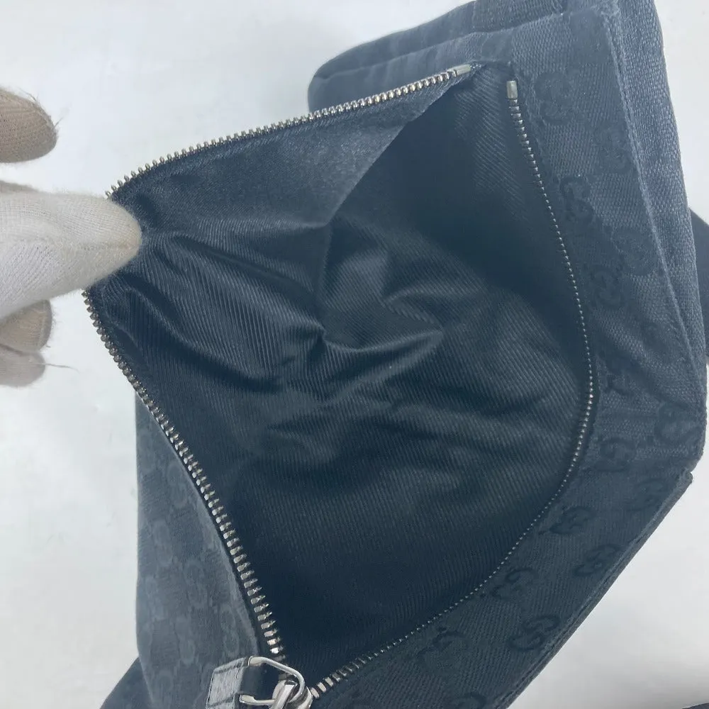 GUCCI Waist bag 28566 GG canvas black GG canvas W pocket mens Used