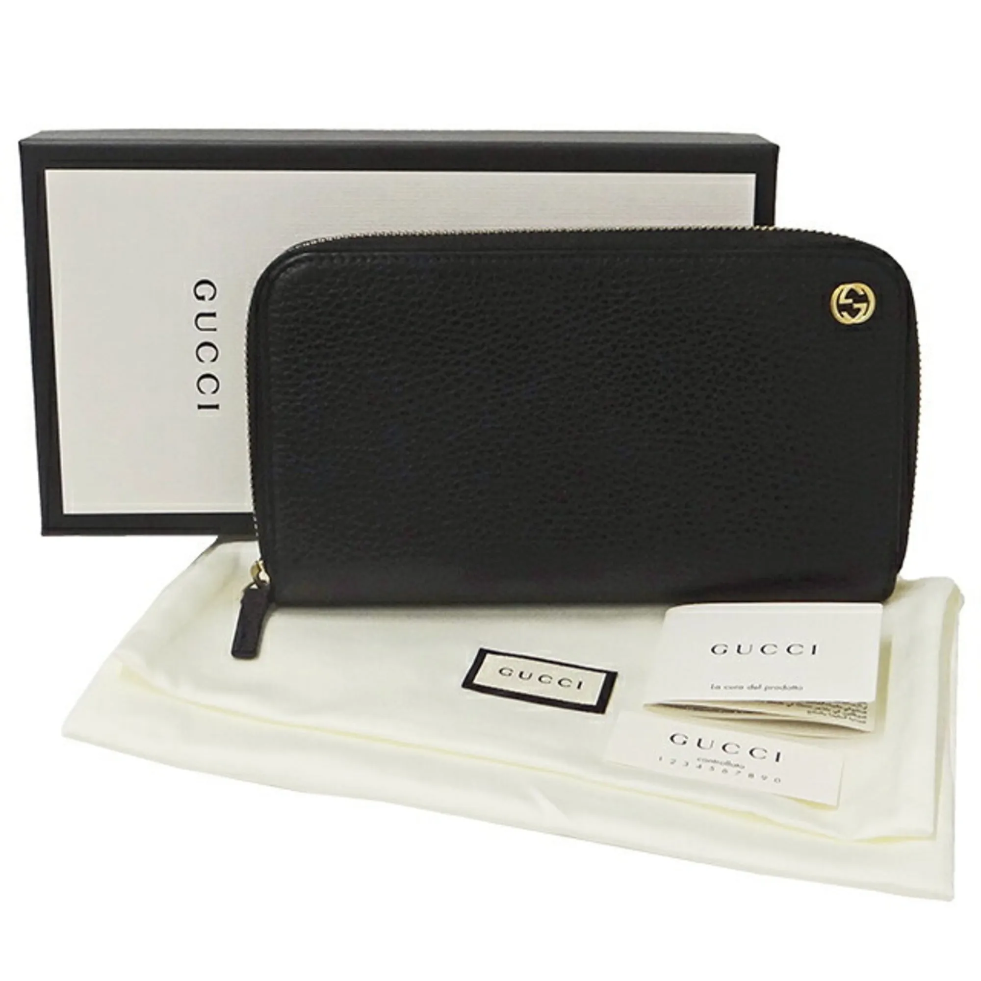 GUCCI Wallet Men's Long Leather Black 449347 Round