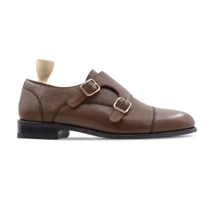Handmade Custom Men Brown Pebble Grain Leather Double Monkstrap Shoes