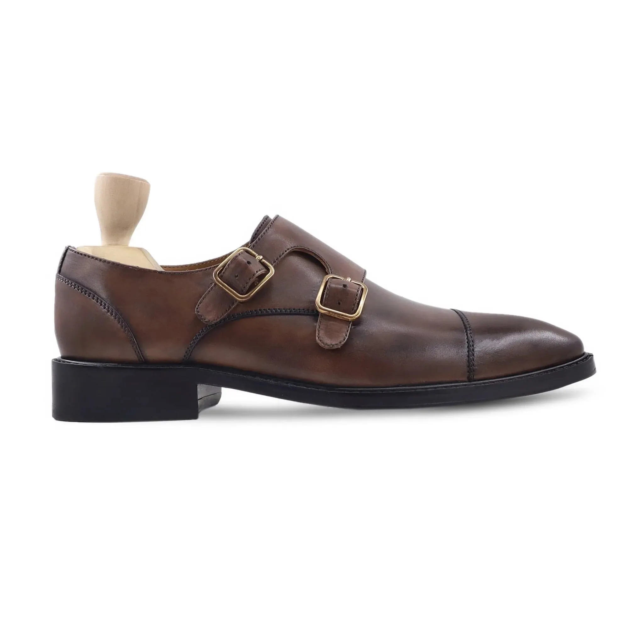 Handmade Custom Men Calf Leather Double Monkstrap Shoes