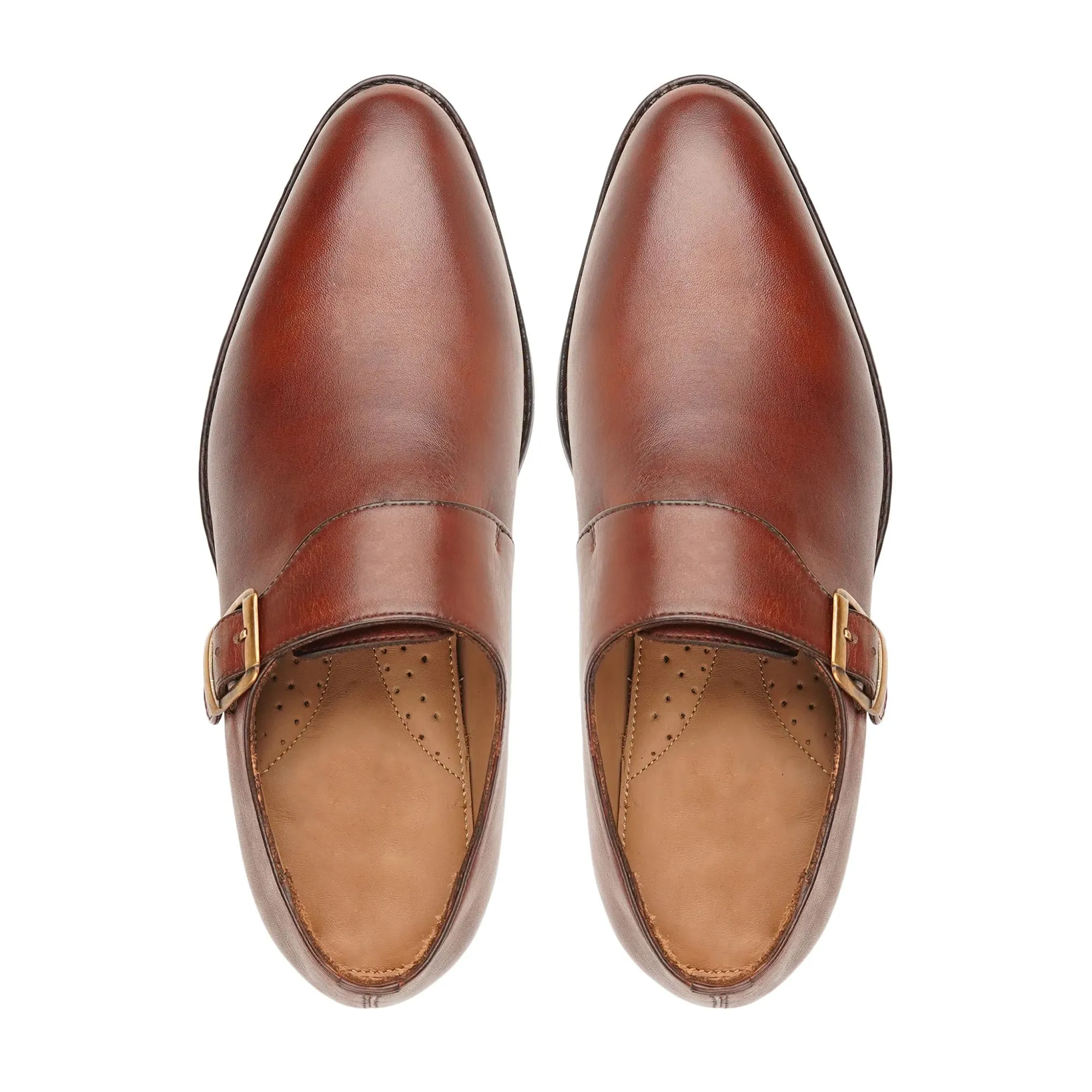 Handmade Custom Men's Brown Calf Leather Single Monkstrap Shoes