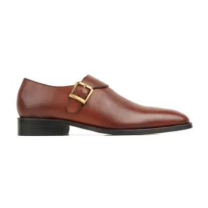 Handmade Custom Men's Brown Calf Leather Single Monkstrap Shoes