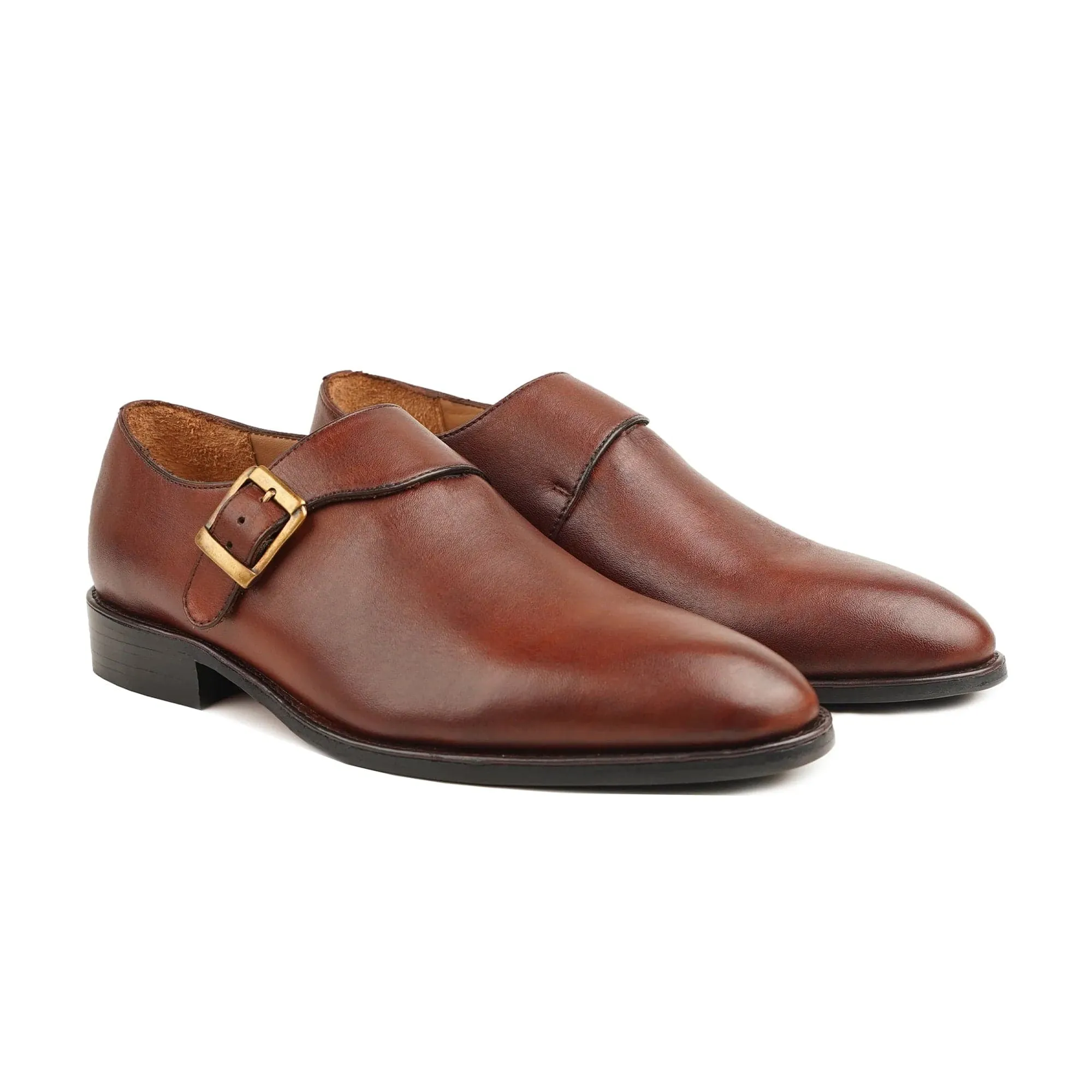 Handmade Custom Men's Brown Calf Leather Single Monkstrap Shoes