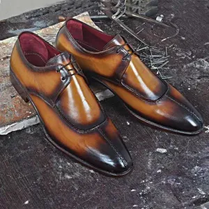 Handmade Two Tone Formal Shoes, Men Tan Brown Burnish Dress Shoes