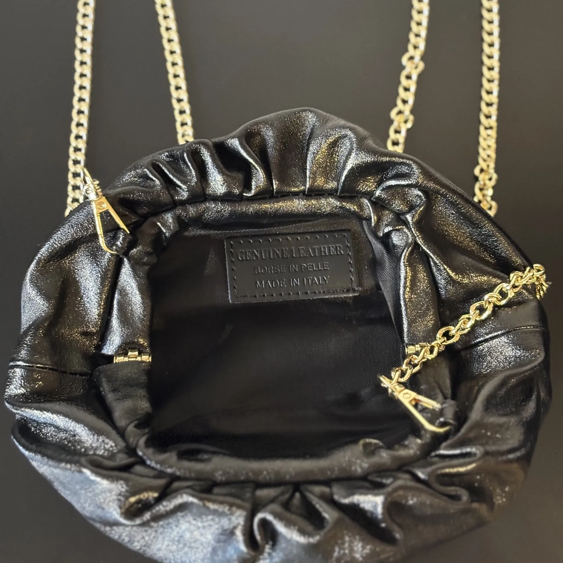 Leather Clutch Bag (Black and Silver)