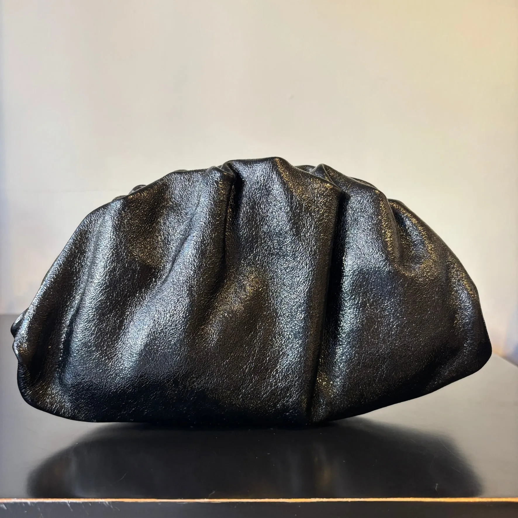 Leather Clutch Bag (Black and Silver)