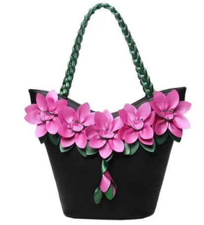 Leather Flower Bucket Handbags