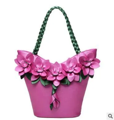 Leather Flower Bucket Handbags