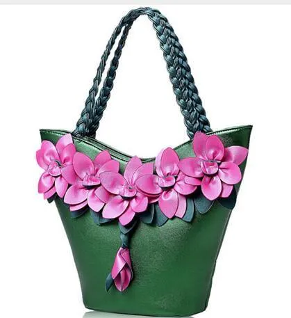 Leather Flower Bucket Handbags