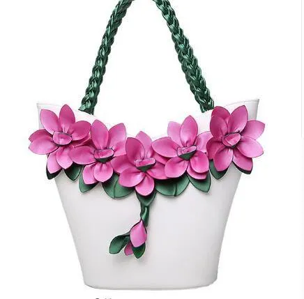 Leather Flower Bucket Handbags