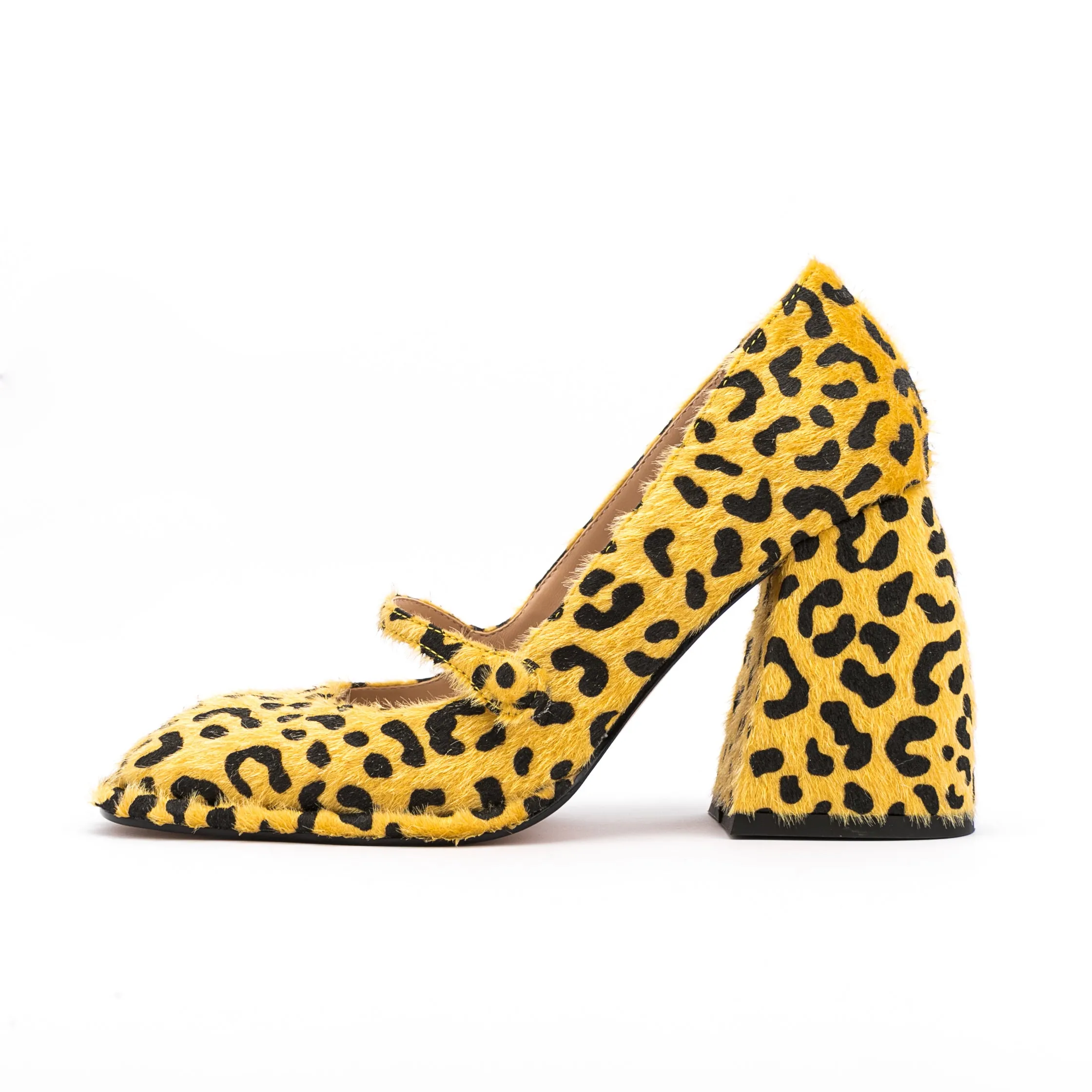 Mary Jane Sqaure Toe Leopard Pumps Chunky Heels for Women