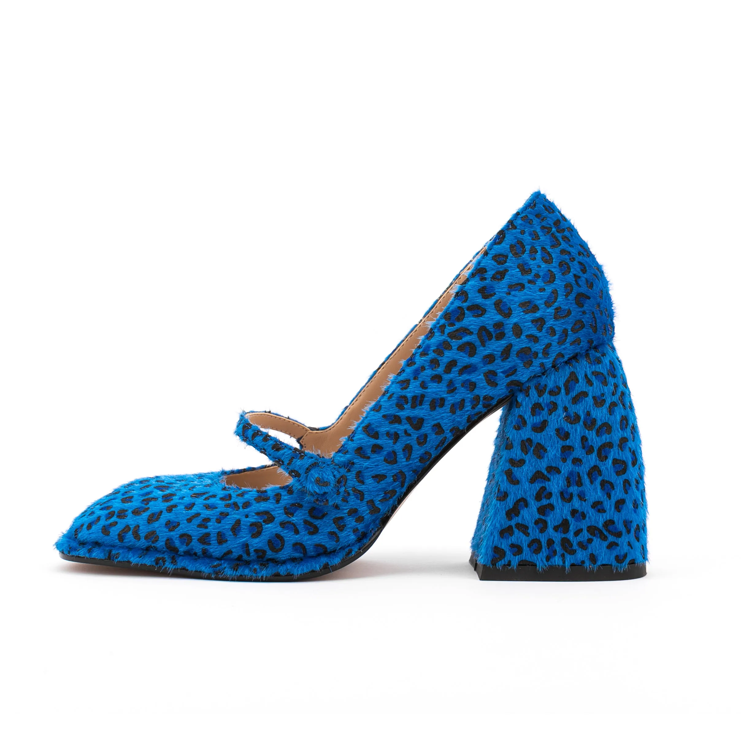 Mary Jane Sqaure Toe Leopard Pumps Chunky Heels for Women