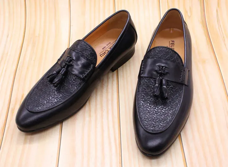 Men's Genuine Leather Luxury Italian Tassel Loafers Shoes