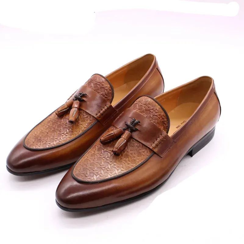 Men's Genuine Leather Luxury Italian Tassel Loafers Shoes