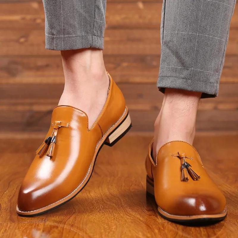 Men's  Leather Slip-Ons With Pointed Toe
