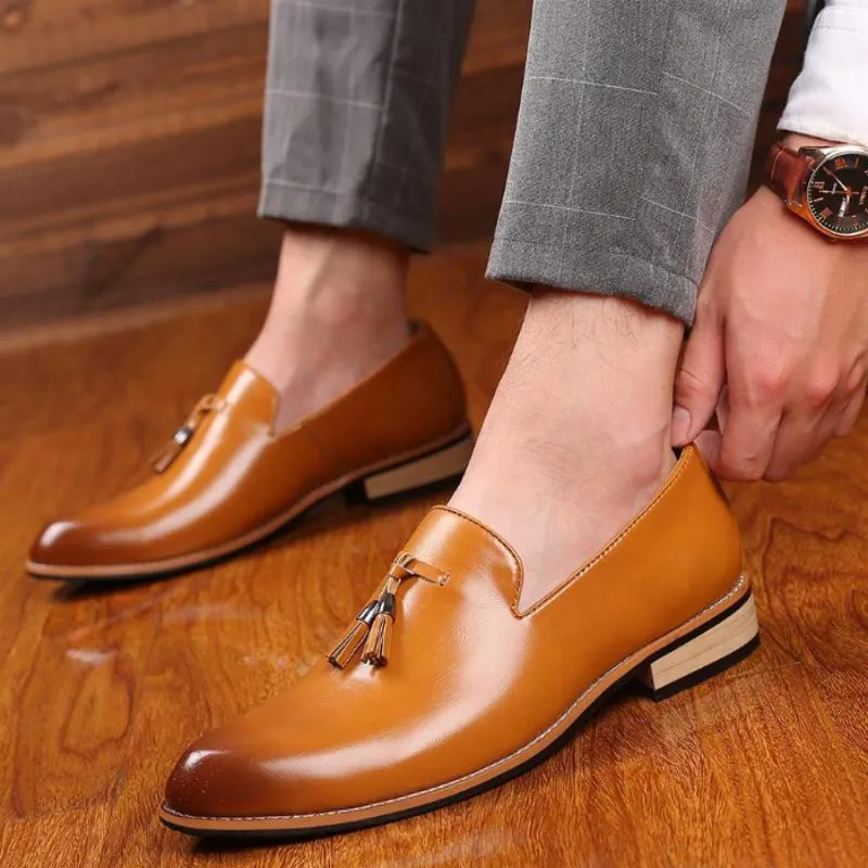 Men's  Leather Slip-Ons With Pointed Toe