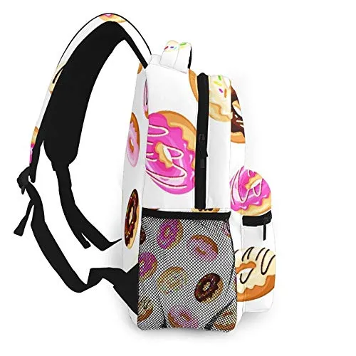 Multi leisure backpack,Colorful Donuts With Glaze And Sprinkles On A, travel sports School bag for adult youth College Students