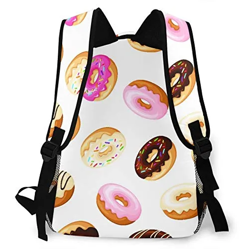 Multi leisure backpack,Colorful Donuts With Glaze And Sprinkles On A, travel sports School bag for adult youth College Students
