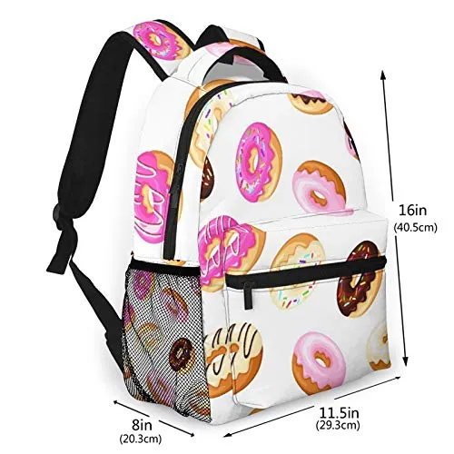 Multi leisure backpack,Colorful Donuts With Glaze And Sprinkles On A, travel sports School bag for adult youth College Students
