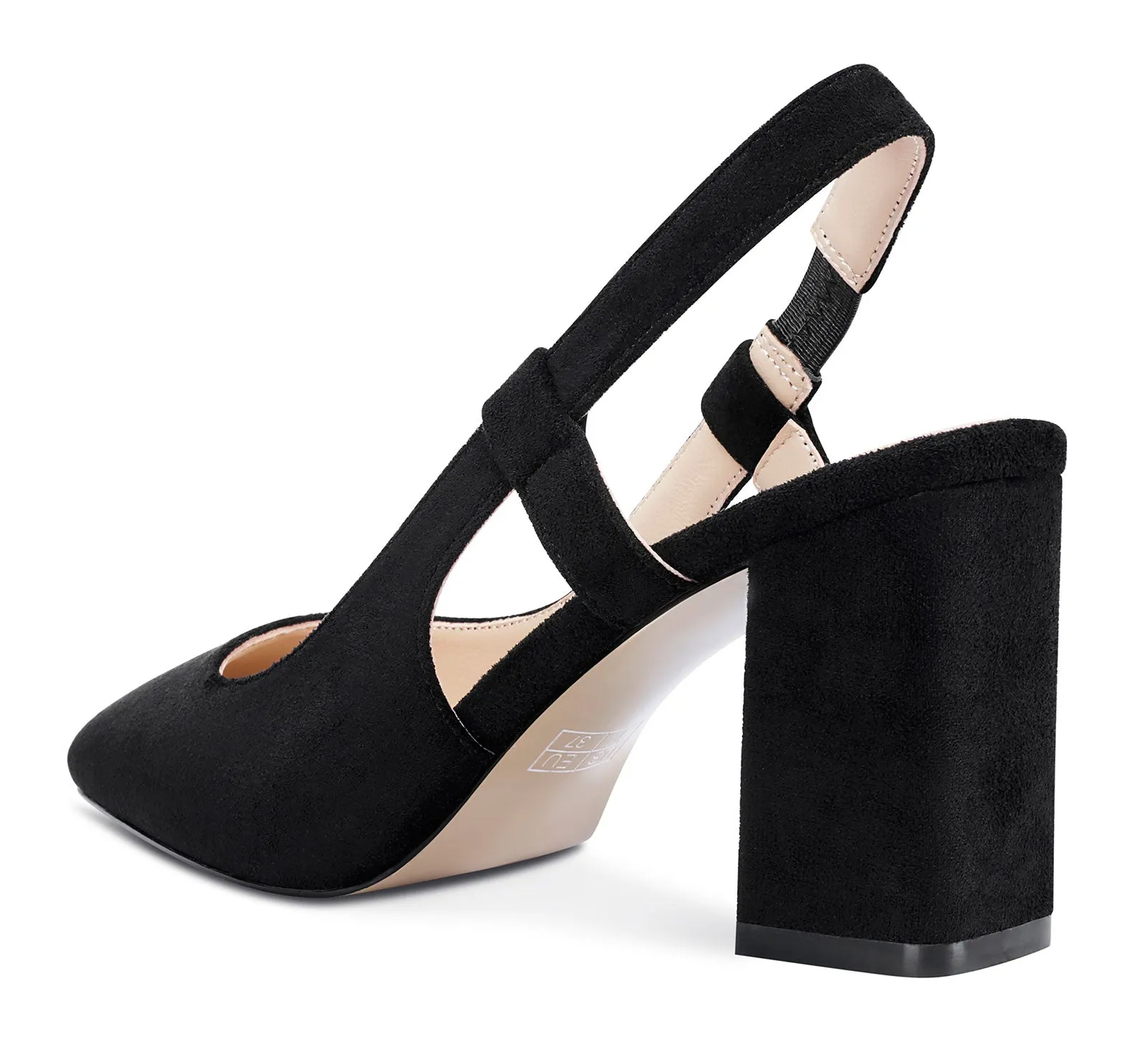 NobleOnly Womens Slingback Chunky Heels Pumps Comfortable Leather Square-Toe Block Mid-Heels Office Classic Fashion Shoes 7.5 cm Heel