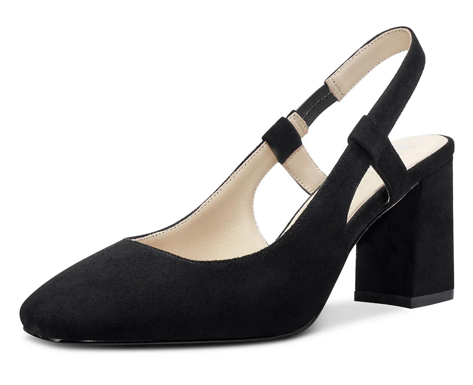 NobleOnly Womens Slingback Chunky Heels Pumps Comfortable Leather Square-Toe Block Mid-Heels Office Classic Fashion Shoes 7.5 cm Heel