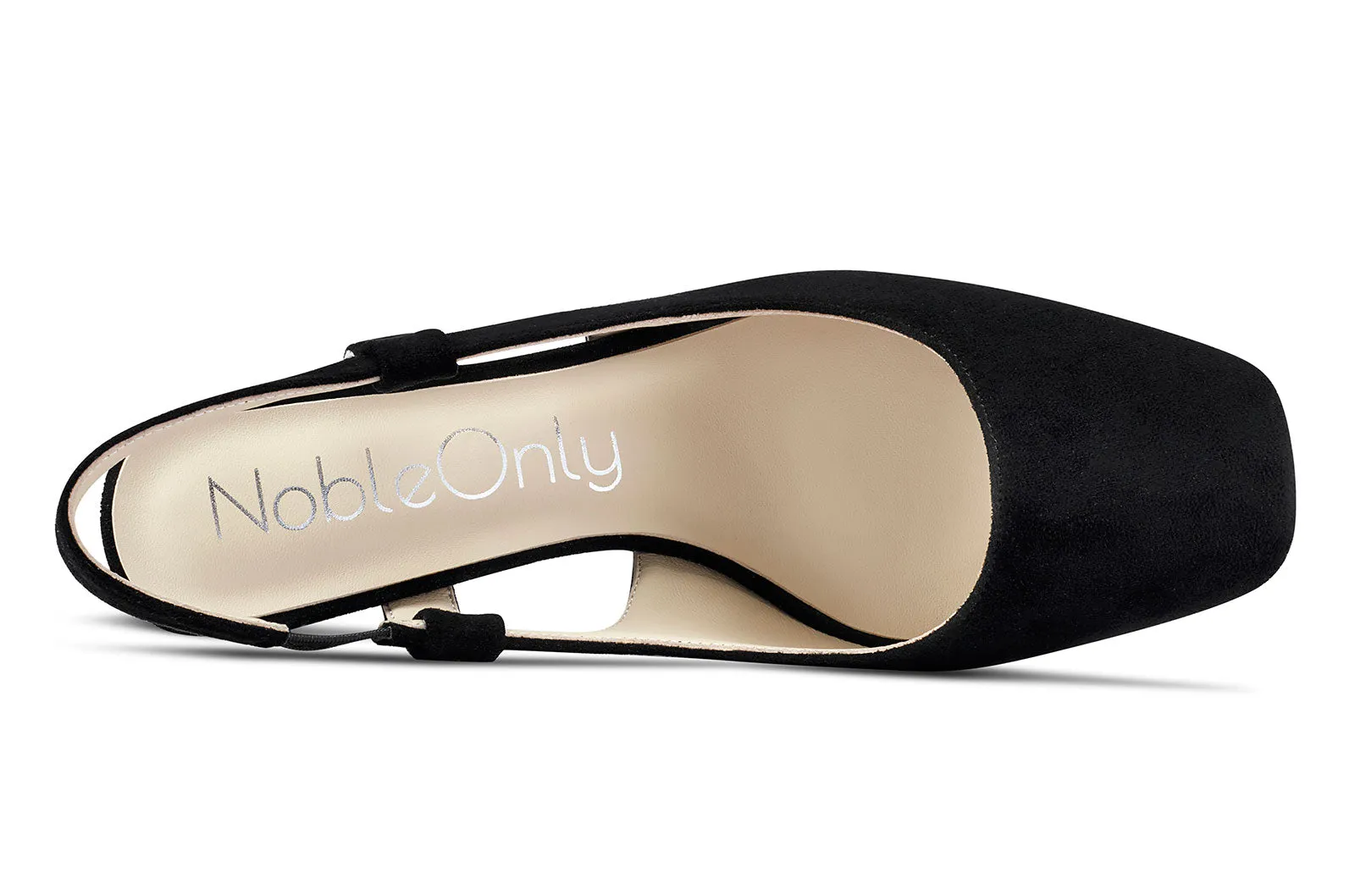 NobleOnly Womens Slingback Chunky Heels Pumps Comfortable Leather Square-Toe Block Mid-Heels Office Classic Fashion Shoes 7.5 cm Heel