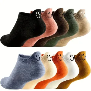 Pack of 10 Pairs Women's Embroidered Ankle Socks – Cute & Comfy