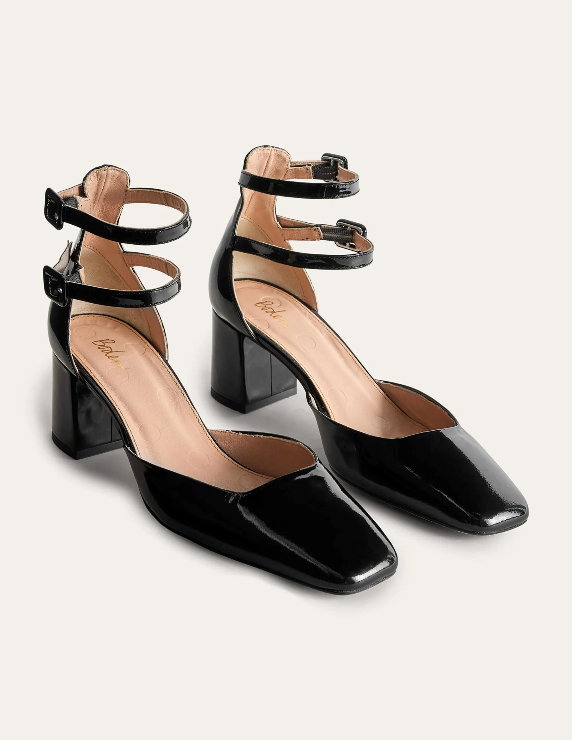 Patent Leather Block Heels-Black