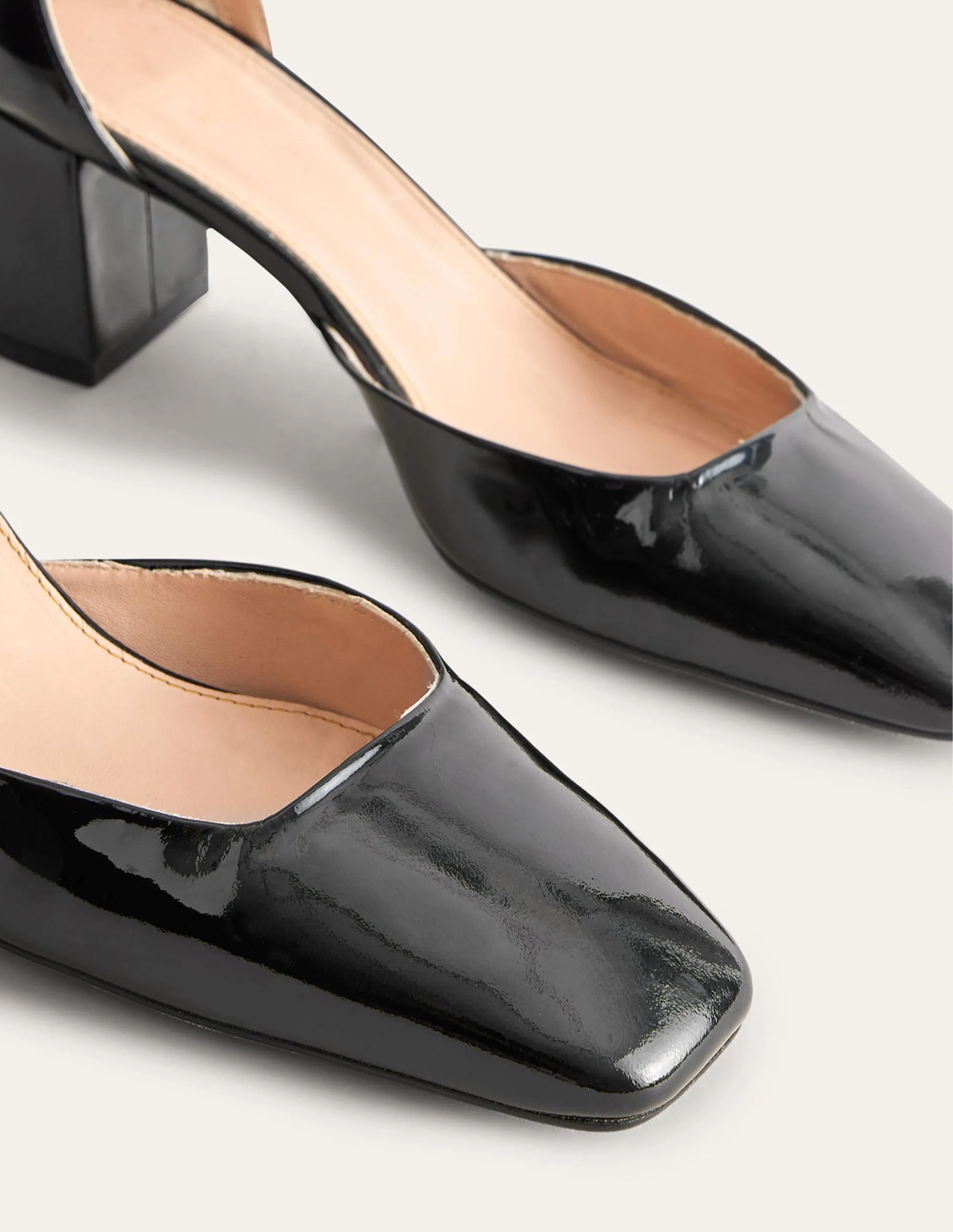 Patent Leather Block Heels-Black