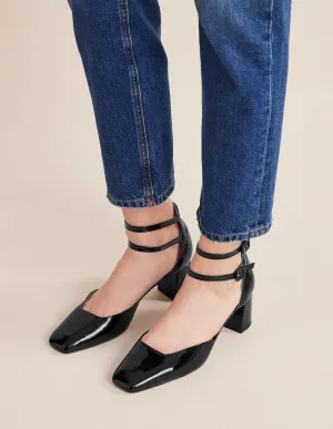 Patent Leather Block Heels-Black