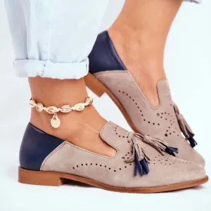 Penny Loafers Handmade, Women Tassels Genuine Leather Shoes Sheepskin Moccasin Pointed Toe Lady Flats Slip On Shoes