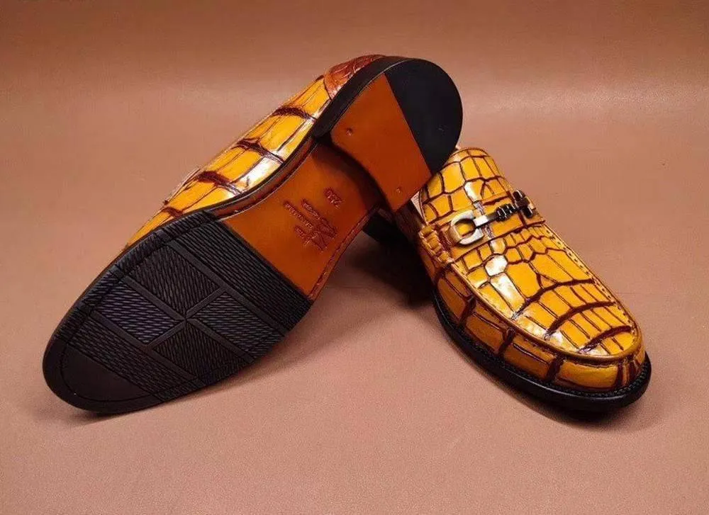 Preorder Genuine Crocodile Leather Penny Loafers  Slip-On Shoes Vintage Blue