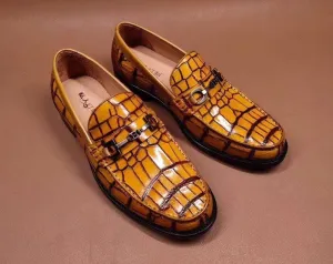 Preorder Genuine Crocodile Leather Penny Loafers  Slip-On Shoes Vintage Blue