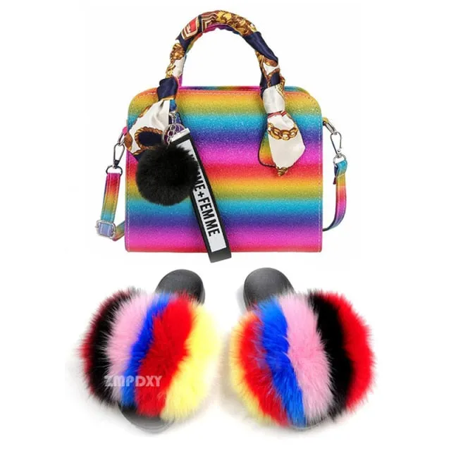 PRETTY BOUJEE SET - SLIDES/SHOE & BAG - MULTI COLOR