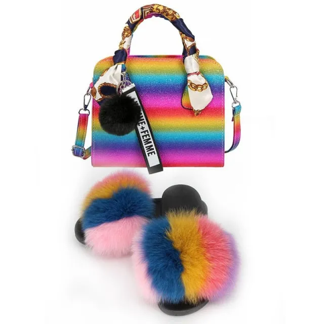 PRETTY BOUJEE SET - SLIDES/SHOE & BAG - MULTI COLOR