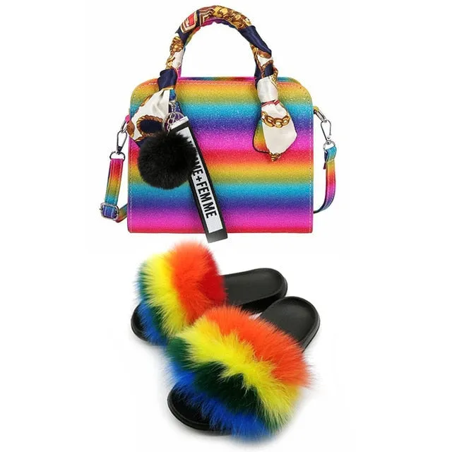 PRETTY BOUJEE SET - SLIDES/SHOE & BAG - MULTI COLOR