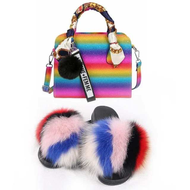 PRETTY BOUJEE SET - SLIDES/SHOE & BAG - MULTI COLOR