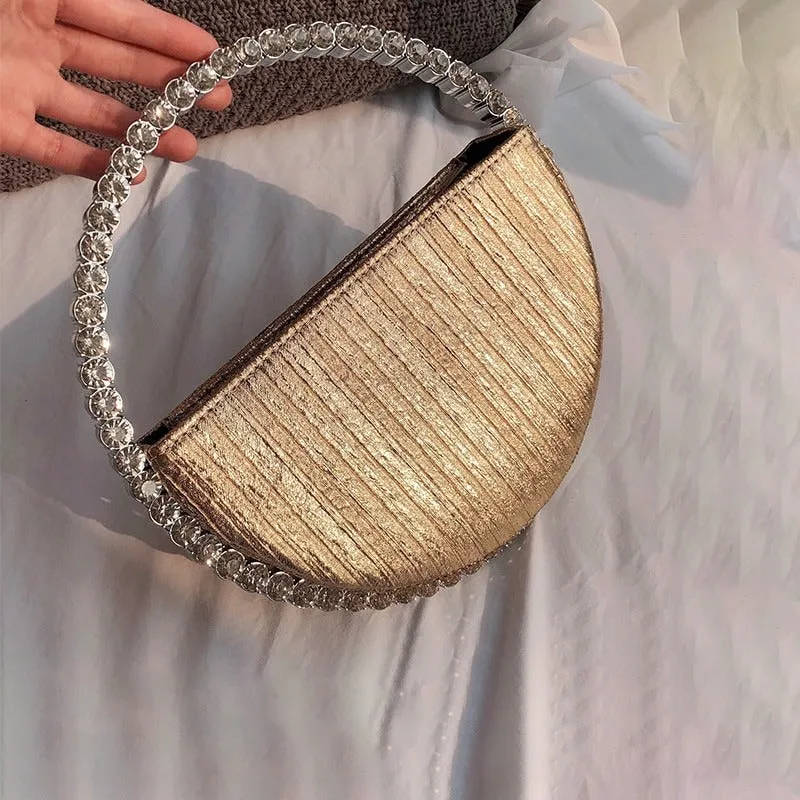 Rhinestone Embellished Circular Handle Evening Bags