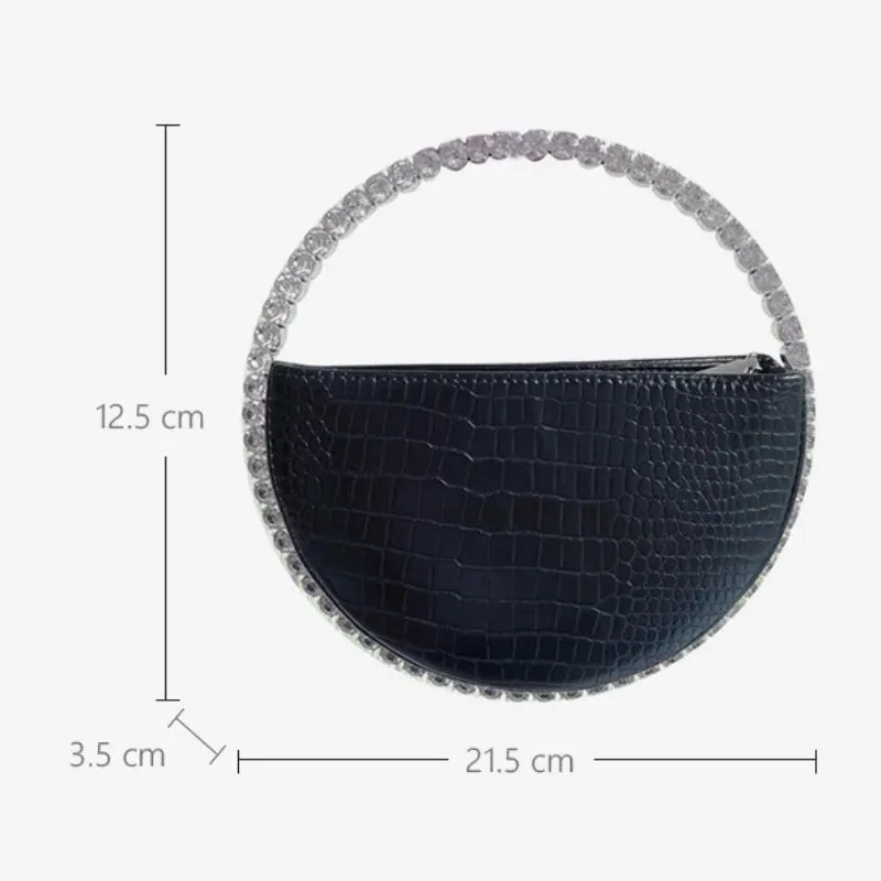 Rhinestone Embellished Circular Handle Evening Bags