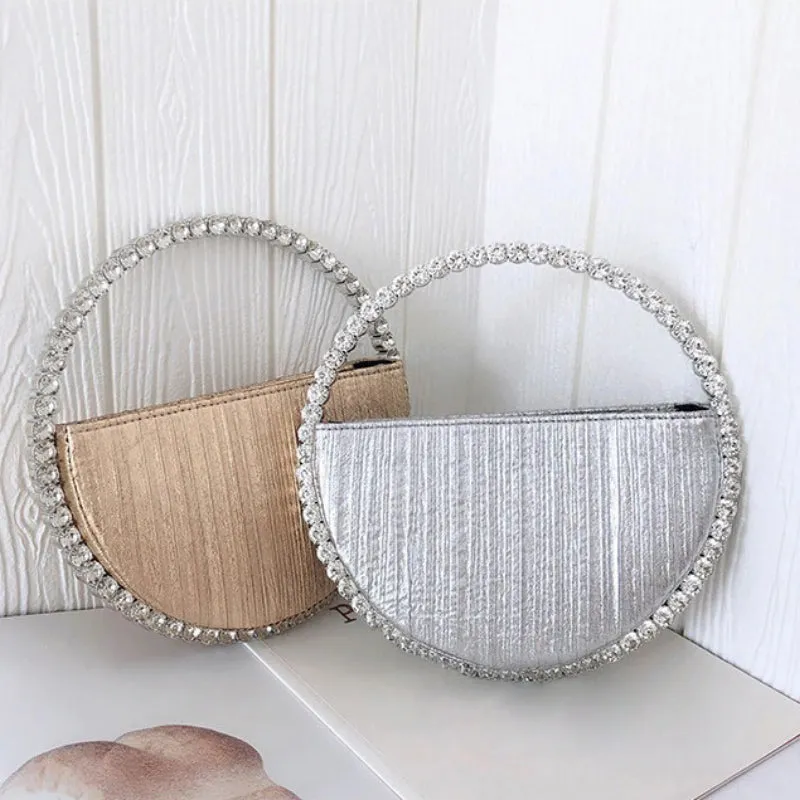 Rhinestone Embellished Circular Handle Evening Bags
