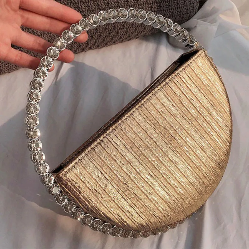 Rhinestone Embellished Circular Handle Evening Bags