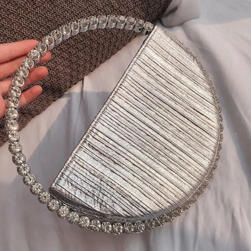 Rhinestone Embellished Circular Handle Evening Bags