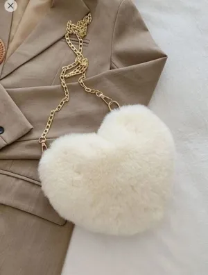 Shein Fashion Heart Shaped Handbag, Cute Fluffy Crossbody Bag /