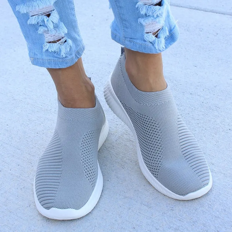 Spring Slip On Running Shoes Flat Summer Breathable Mesh Sock Shoes