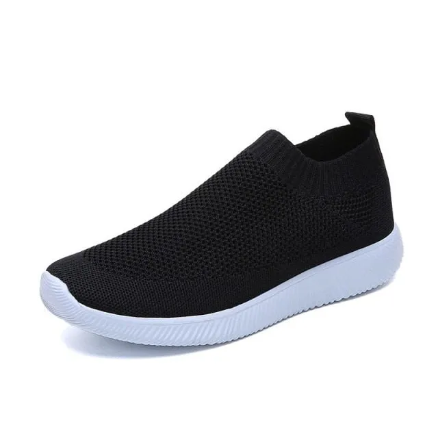 Spring Slip On Running Shoes Flat Summer Breathable Mesh Sock Shoes