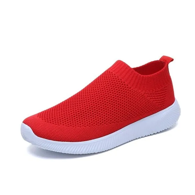 Spring Slip On Running Shoes Flat Summer Breathable Mesh Sock Shoes